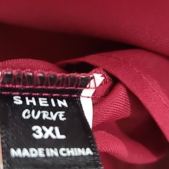 Shein Curve Burgundy & Maroon Mix Top, Fringe Polka-dot Bell Sleeves, Sz 3X,NWOT - Picture 7 of 8